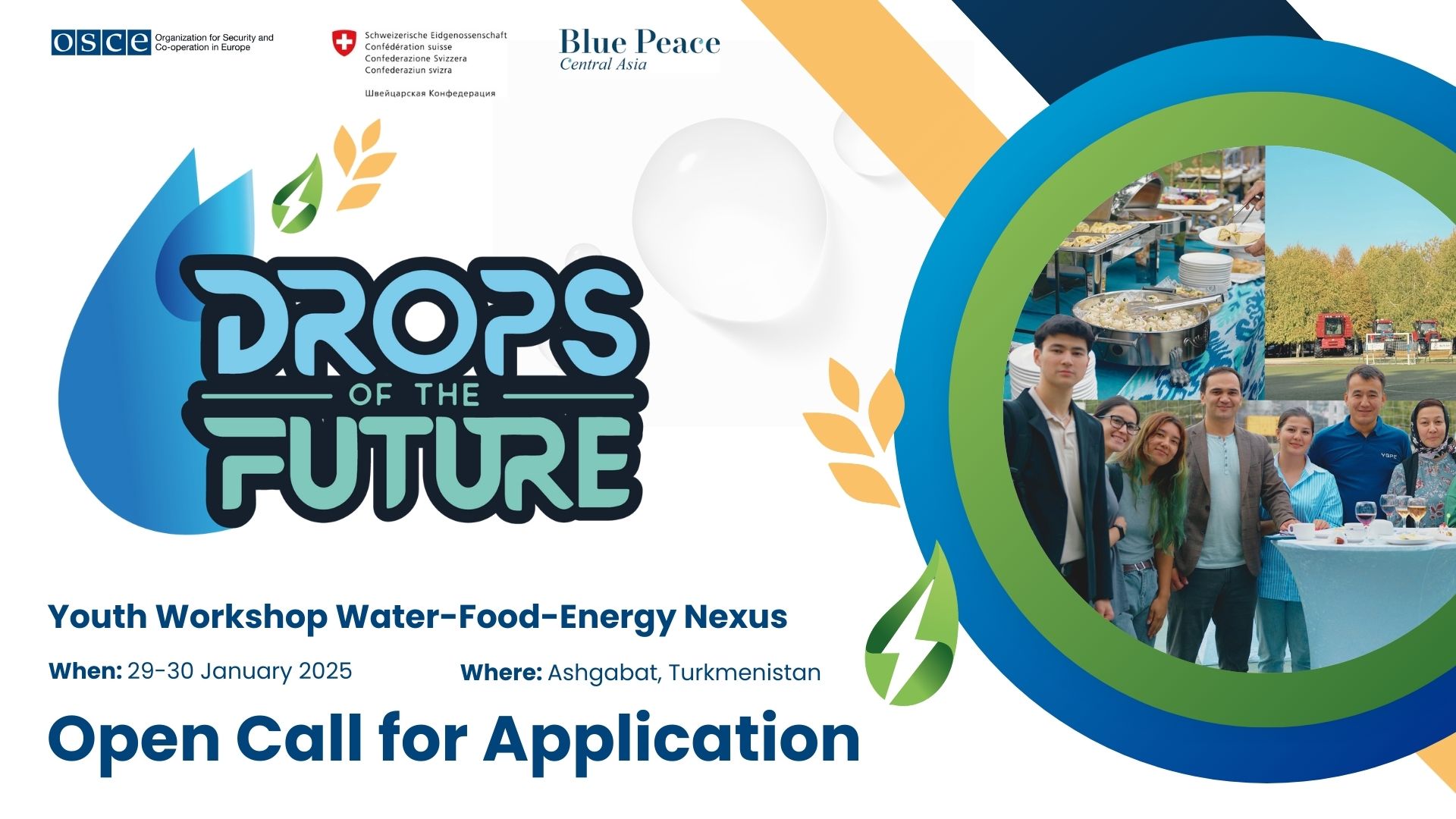 The OSCE, together with Switzerland, is organizing the Youth Workshop “Drops of the Future” on the Water-Energy-Food Nexus. The OSCE, together with Switzerland, is organizing the Youth Workshop “Drops of the Future” on the Water-Energy-Food Nexus.
